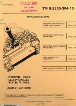 TM 9-2350-304-10: 8-inch Self-propelled Howitzer, M110A2